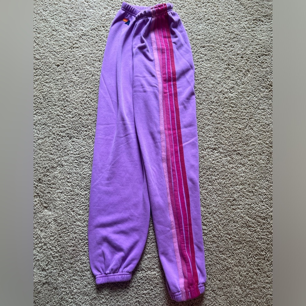 Aviator Nation 5 Stripe Sweatpants- neon purple